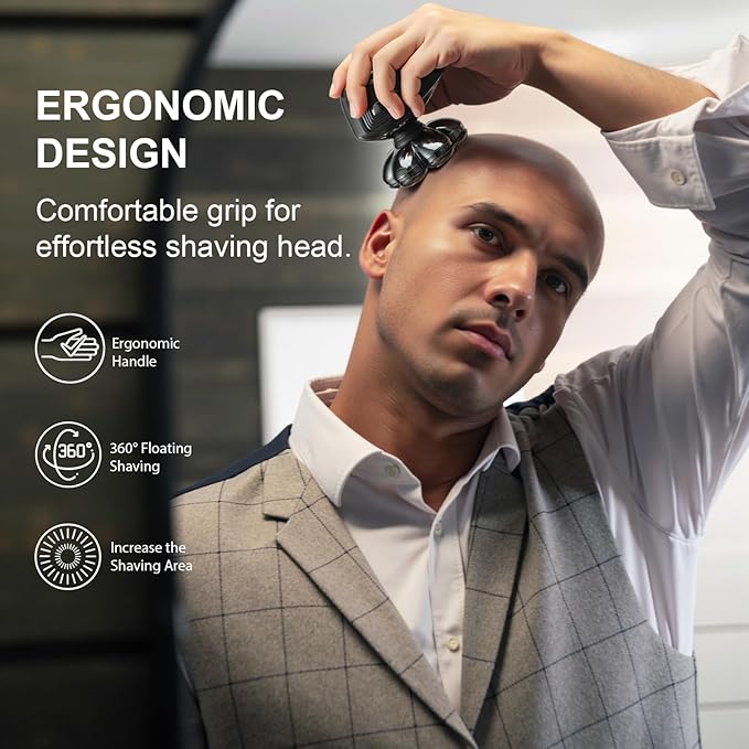 Head Shavers for Bald Men: Upgraded Detachable Head Shaver - IPX7 Waterproof Wet or Dry Electric Razor for Men - 7D LED Display Rechargeable Shaving Grooming Kit with Type-C, Valentine's Day Gifts