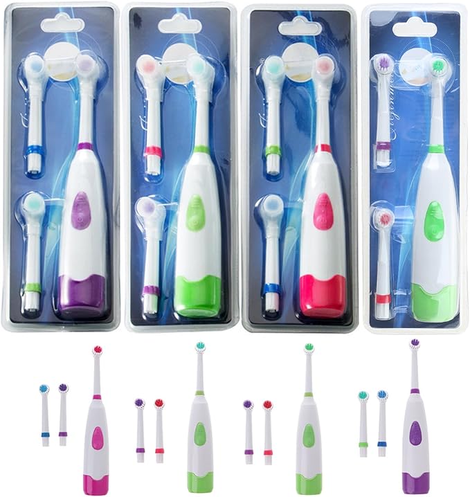 Waterproof Rotating Electric Toothbrush with 3 Brush for Head, Green