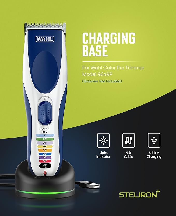 Replacement Charger for Wahl Color Pro Cordless Clipper & Trimmer (Model 9649P), Charging Dock Base with Light Indicator, USB Powered (Black)