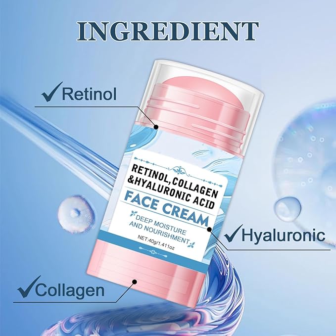 Face Balm Stick, Retinol Collagen Hydrating Moisturizer Stick with Hyaluronic Acid Face Cream for Women and Men Reduces Wrinkles & Enhances Elasticity Softer Smoother Skin,1.41 Oz