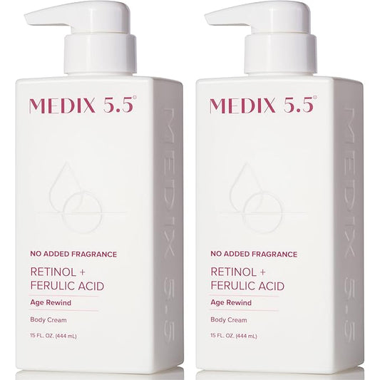 MEDIX Fragrance Free Retinol Face Moisturizer & Body Lotion Crepey Skin Care Treatment | Anti Aging Firming Retinol Cream For Face Targets Loose Crepe Skin, Wrinkles, & Fine Lines, 15 Fl Oz, 2-Pack