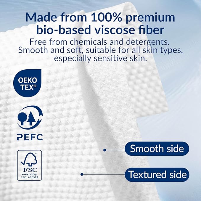 Clean XL Disposable Face Towels 11.8"×7.8", 100% Biobased Biodegradable Viscose, Ultra Soft & Hygienic Facial Towelettes for Makeup Removal and Skincare, Safe for All Skin Types, 120 Count, 2 Packs