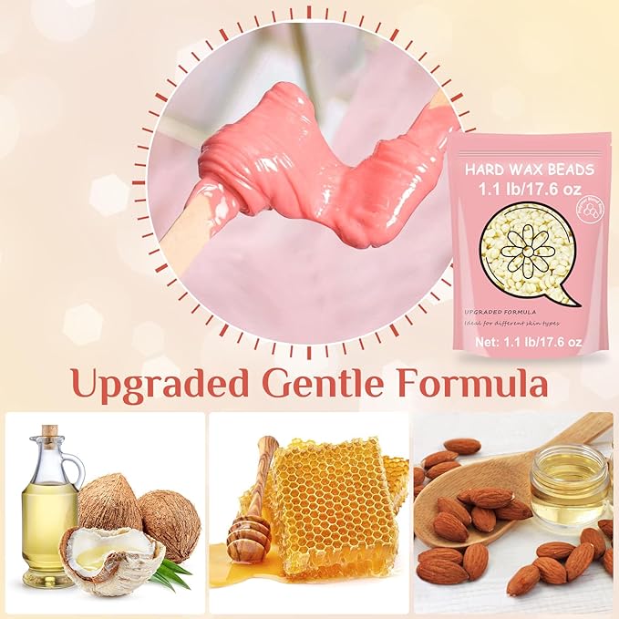1.1lb Refill Wax Beads for Hair Removal, Bouvetan Brazilian Hard Wax Beans for Bikini, Face, Eyebrow, Legs, Armpit, Coarse Hair At Home Waxing Beads (Cream)