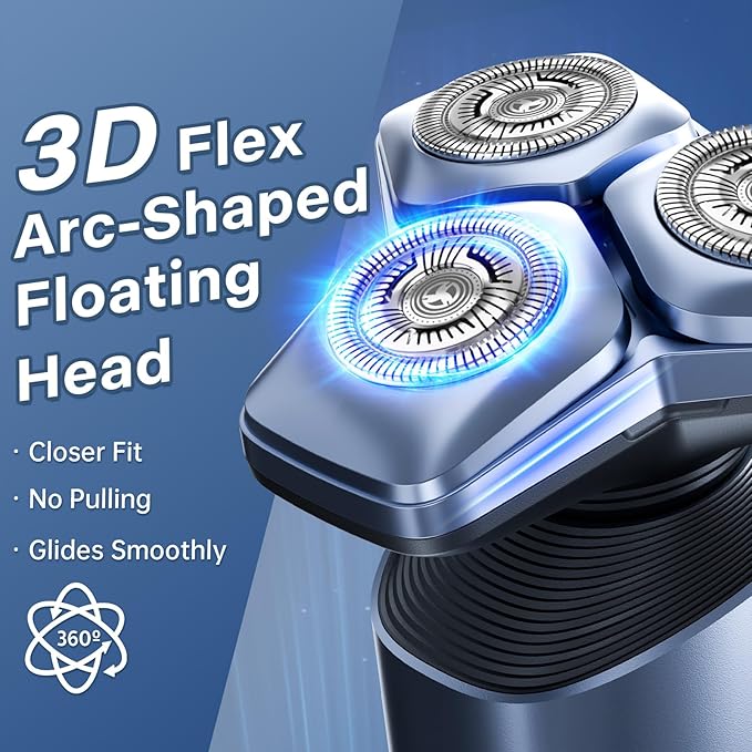 Electric Razor for Men: 3-in-1 Shaver with Hair Clipper and Nose Trimmer - 3D Floating Heads, USB-C Charging, IPX8 Waterproof - for Face, Beard, Body and Travel, Dusty Blue