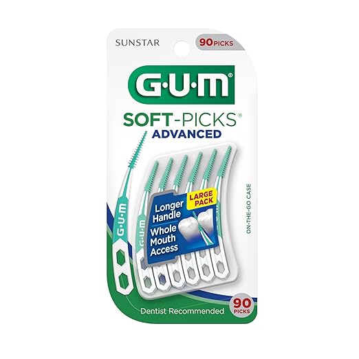 GUM Soft-Picks Advanced, Easy to Use Dental Picks for Teeth Cleaning Health, Disposable Interdental Brushes with Convenient Carry Case, Dentist Recommended Dental Picks, 90ct (4pk)