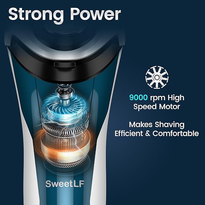 SweetLF Men's Electric Razor | Wireless Charging | Long Battery Life | 3-Blade Design | Wet & Dry Shaving