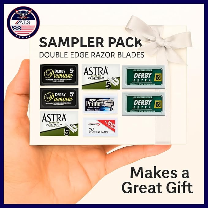 Double Edge Safety Razor Blades Sampler Pack for Men-Includes 3 Top Global Brands: Dorco Astra Derby-Comfortable Shaving –Fits All Double Edge Safety Razors (50)