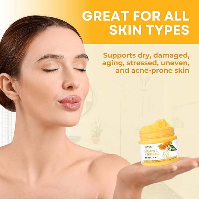 Turmeric Face Cream for Dark Spots – Natural Turmeric Skin Brightening Lotion for Face & Body – Cleanse Skin, Fight Acne, Even Tone, Clear Scars, Sun Damage, & Hyperpigmentation – 50g / 1.67oz