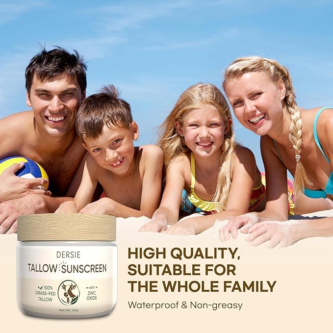 (Pack of 2) Organic Beef Tallow Sunscreen SPF 30: Instant Sun Protection with 100% Grass Fed Tallow and Zinc Oxide - Deep Hydration & Non-Greasy Formula for Adults and Kids (2.12 oz Each)