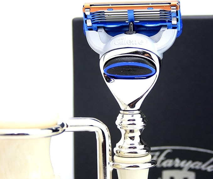 3 Pcs Men's Shaving Set Includes Synthetic Hair Shaving Brush & 5 Edge Cartridge Shaving Razor & Dual Stand