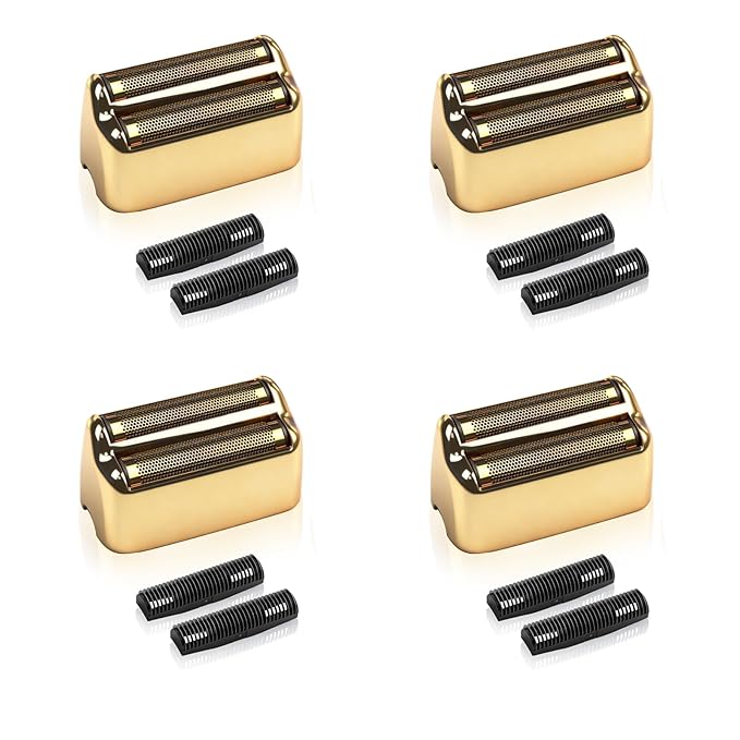 4 Pack Shaver Replacement Foil and Cutters Compatible with BaByliss Double FXFS2 Metal Shaver foil Replacement (Golden 4 Pack)