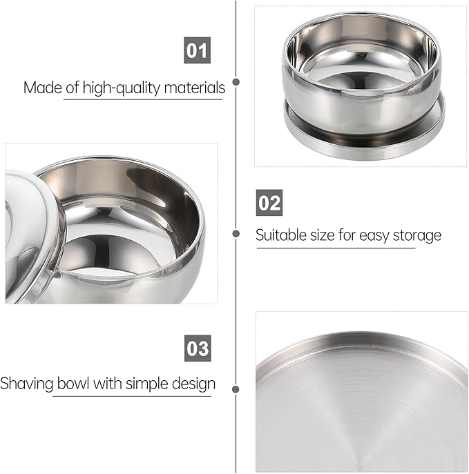 Mobestech Stainless Steel Shaving Soap Bowl with Lid 1pcs Lidded Shaving Soap Container for Men Sturdy Foaming Bowl and Barber Use