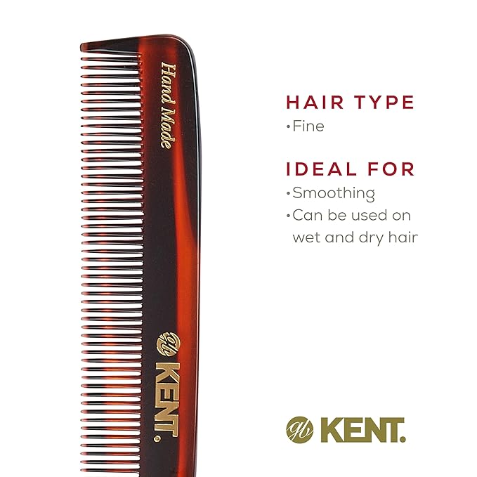 Kent F3T Tortoiseshell Fine Tooth Comb - Hair Parting and Straightening Comb for Men's & Women's Dandruff Remover, Saw Cut and Hand Polished Made in England