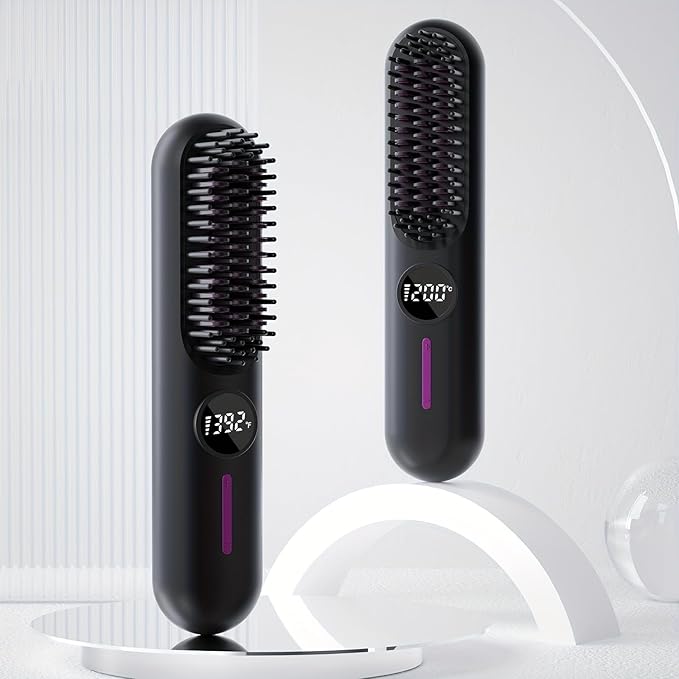 Beard Straightener for Men, Cordless Heated Beard Brush, Portable Beard Hot Combs, Ionic Hair Straightener Brush with 7 Temp Settings, Hot Comb for Home Travel