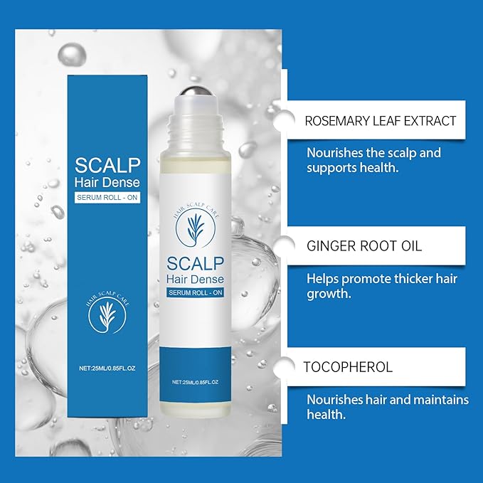 25ml Hair Growth Serum For Thickening & Densifying Hair - Scalp Treatment Serum For Thicker Fuller Hair With Rosemary & Ginger - Hair Density Roller Ball For All Hair Types