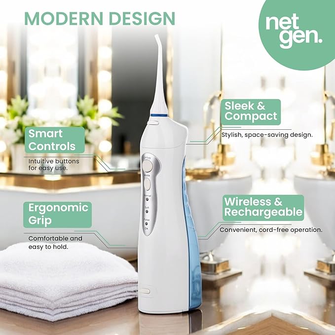 Cordless Water Flosser for Deep Cleaning of Teeth & Gums, Professional Dental Oral Irrigator with 3 Modes, IPX7 Waterproof Electric Flosser, Portable Rechargeable Flosser for Home, Travel, and Gifts