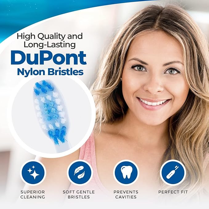 4-Pack Pop Sonic Replacement Electronic Toothbrush Heads, Compatible with Go Sonic, USB, Pro Sonic Toothbrushes w/Soft Dupont Tynex Nylon Bristles