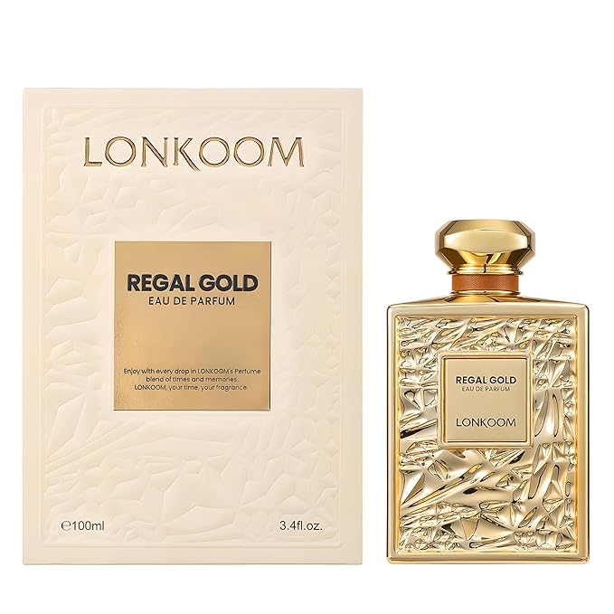 Lonkoom Regal Gold Unisex Perfume for Women Men, Fruity Gourmand Eau De Parfum Spray Long-Lasting Fragrance 3.4 Fl Oz/100ml, Tropical Notes of Orchid Heliotrope Tangerine Vanilla Musk Sandalwood