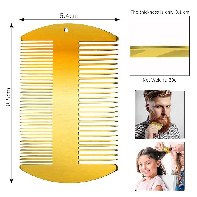 Boao 2 Pcs Metal Hair Combs for Women Men Stainless Steel Beard Mustache Comb Credit Card Size Lice Wallet Pocket Fine Cutting Teasing Barber Hair Styling Dandruff Remove Dreadlock(Gold)