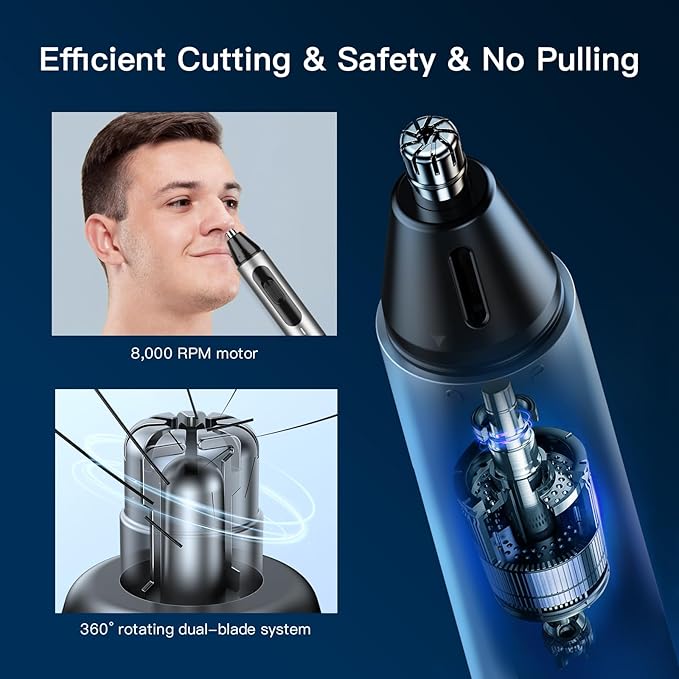 Ear and Nose Hair Trimmer for Men, USB Rechargeable Nose Clipper Professional Painless Nasal Shaver Razor 3 in 1 Electric Eyebrow Facial Hair Trimmer Kit Waterproof Dual-Edge Blades Easy Cleansing