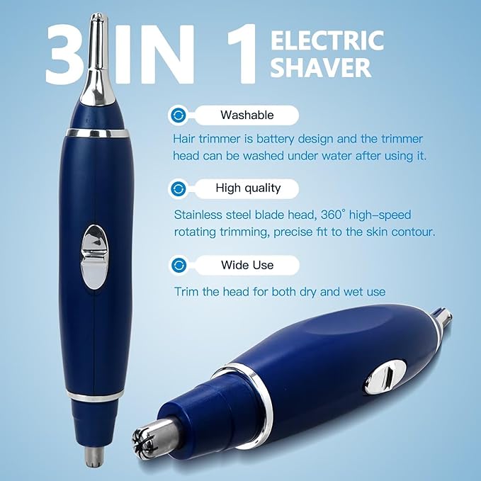 USonline911 3 in 1 Nose Ear Hair Trimmer Face Eyebrow Shaver Clipper Groomer Cleaner, Electric Nose Hair Cutter & Eyebrow Cutter & Hair Style Cutter