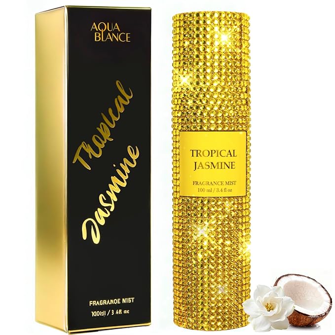 Body Spray for Women, Tropical Jasmine, Diamond embellished Fragrance Mist, 3.4 fl oz, Notes of Coconut, Green Apple, Jasmine