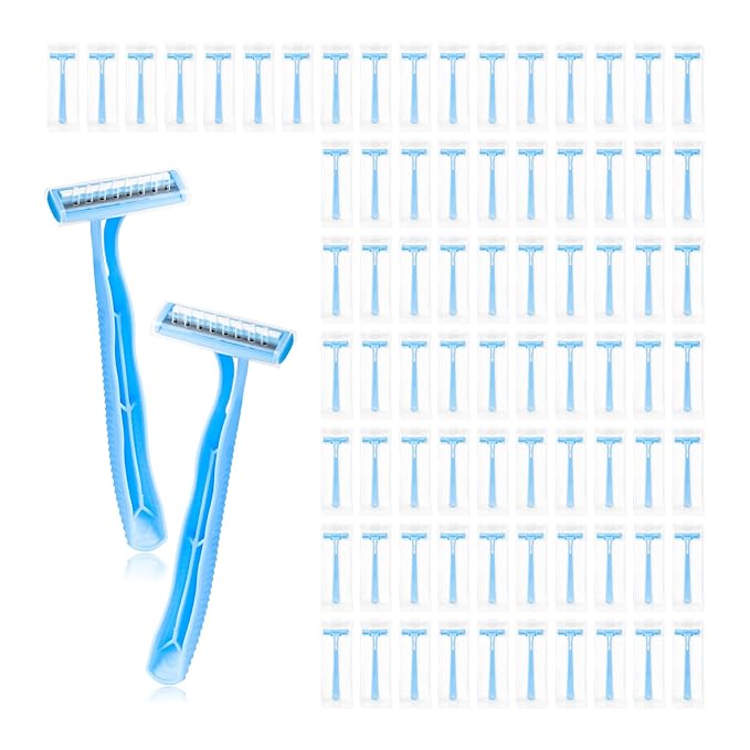 Disposable Razors, Light Blue Bulk Razors With Knife Caps, Double-edged, Individually Packaged, Suitable For Hotels, Home, Homeless People, Charities (150-PACK)
