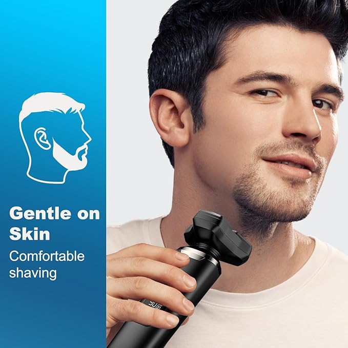 4-in-1 Electric Razor for Men, Magnetic Floating Heads, LED Display, IPX7 Waterproof, Travel Lock & Nose Trimmer - Complete Grooming Kit Gift Set