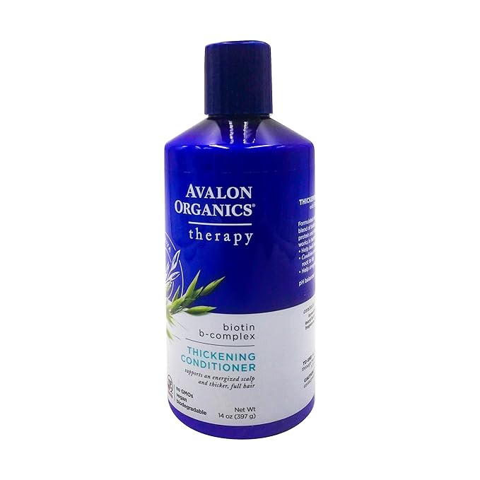 Avalon Organics Therapy Biotin B-Complex Thickening Conditioner, For an Energized Scalp and Thicker, Fuller-Looking Hair, 14 Fluid Ounces