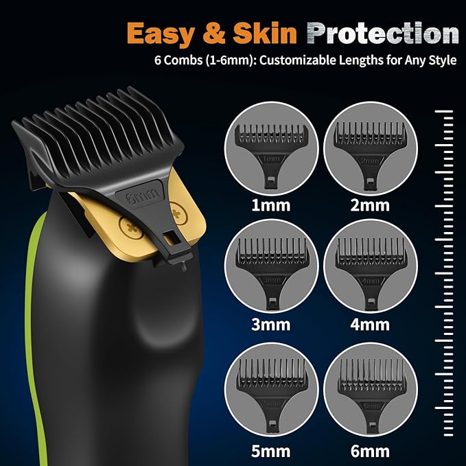 Beard Trimmer for Men, Rechargeable Cordless Hair Clipper with LED Display & Hangable Design, 180min Runtime, 6 Combs, Type-C Charging for Face, Neck, Groin & Manscaping, Ideal Gift