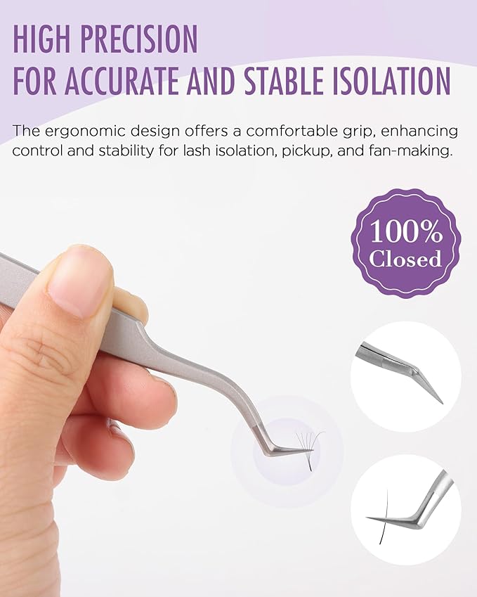 Beyelian Volume Lash Tweezers Lash Tweezers for Eyelash Extensions, Non-slip High Precision Effortless Tip for Mega Fans, Stainless Steel ZJ12