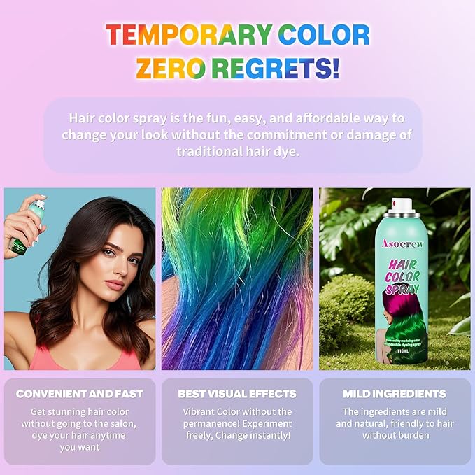 Red Hair Spray,Hair Color Spray Dye,Temporary Hair Color Dye for Kids Women Men,Hairspray Color Pomades,Washable Color HairSpray for Party, Cosplay,Halloween,Christmas. (Red)