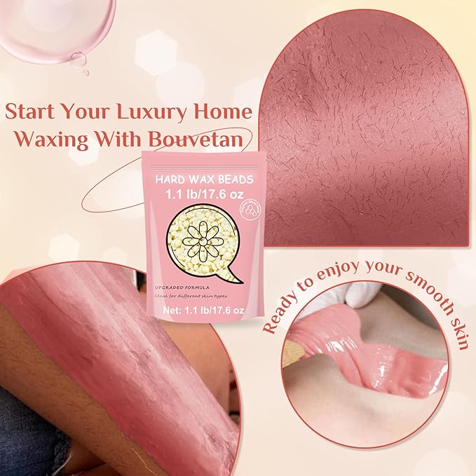 1.1lb Refill Wax Beads for Hair Removal, Bouvetan Brazilian Hard Wax Beans for Bikini, Face, Eyebrow, Legs, Armpit, Coarse Hair At Home Waxing Beads (Cream)