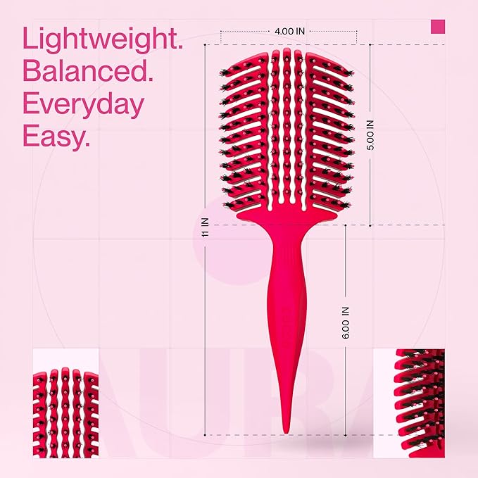 COCCO Aura Vent Boar Brush | Vented Dual-Curved Design for Faster Drying, Effortless Detangling & Shine, Boar + Nylon Bristles, Ergonomic Comfort Handle for Wet & Dry Hair Styling - Pink