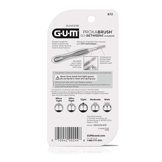 GUM Proxabrush Go-Betweens - Tight - Interdental Brushes - Soft Bristled Dental Picks for Plaque Removal Health - Safe for Braces & Dental Devices, 10ct (Pack of 6)
