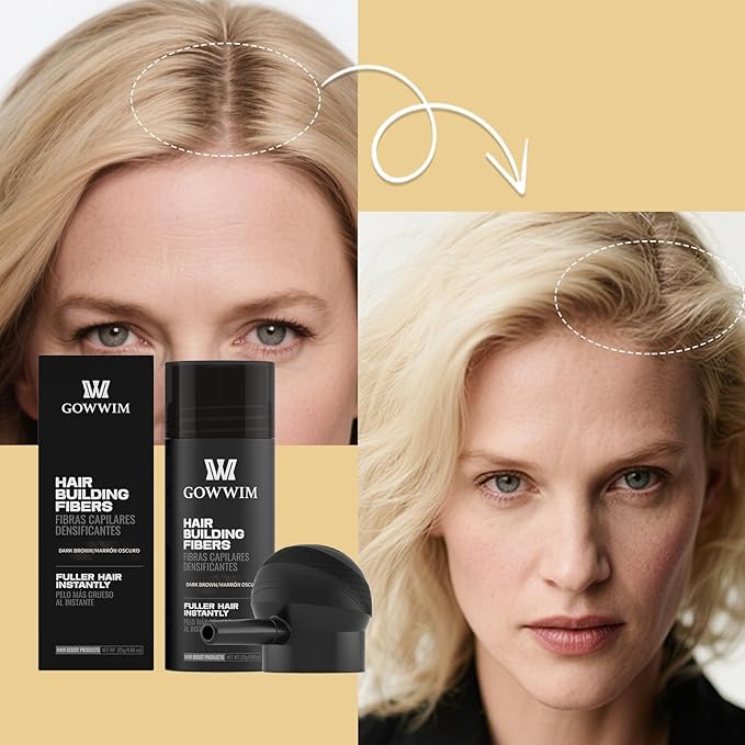 gowwim Hair Thickening Fibers Best 2-in-1 Kit Set,Keratin Hair Building Fibers & Spray Application Atomizador Pump Nozzle,Instantly Cover Sparse Hair Areas (Dark brown)