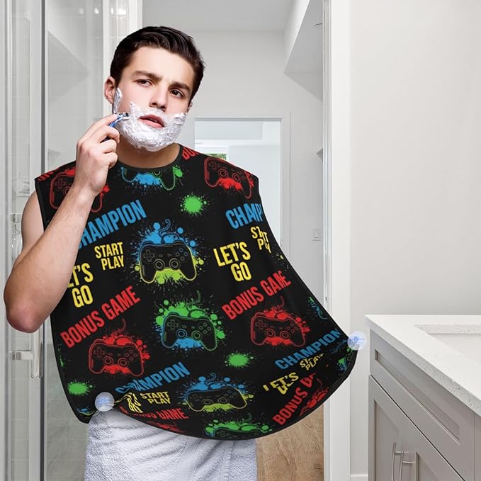 Ultimate Shaving Bib, Beard Trimming Apron with Hair Catcher, Video Gamers Joystick Play Video Game