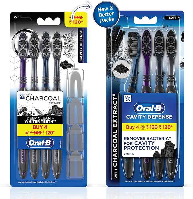 Oral B Cavity Defense 123 Soft Black Toothbrush (Pack of 4) - India - Assorted Colours