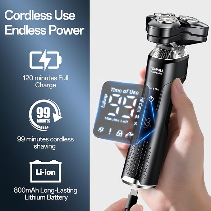 2026 Electric Shaver for Men, 3-in-1 Rechargeable Razor and Trimmer for Face, Beard, Nose, Close Clean Shave, Waterproof Wet/Dry Use, USB-C Charging, New Men’s Gift