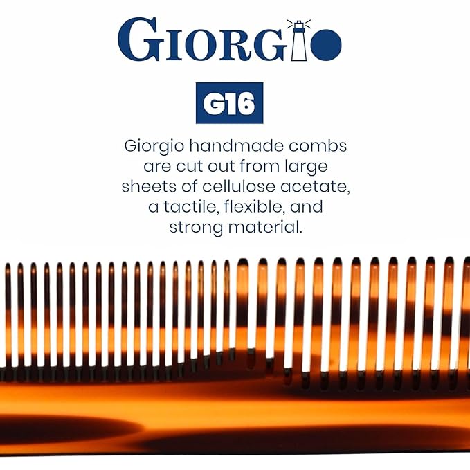 Giorgio G16 Fine Tooth and Wide Tooth Detangler Comb - Hair Comb for Men and for Women - Ideal as a Hair Styling Barber Comb and Detangler - Saw Cut and Handmade (Tortoiseshell)