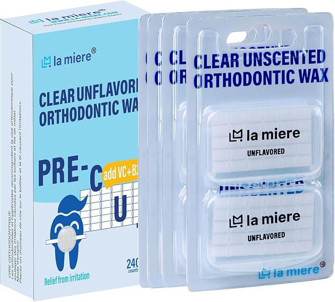 LA MIERE 8 Boxes Pre-Cut Food Grade Dental Wax Orthodontic Wax Braces Wax Shield Lips & Gums Dental Teeth Braces Wearer Unscented