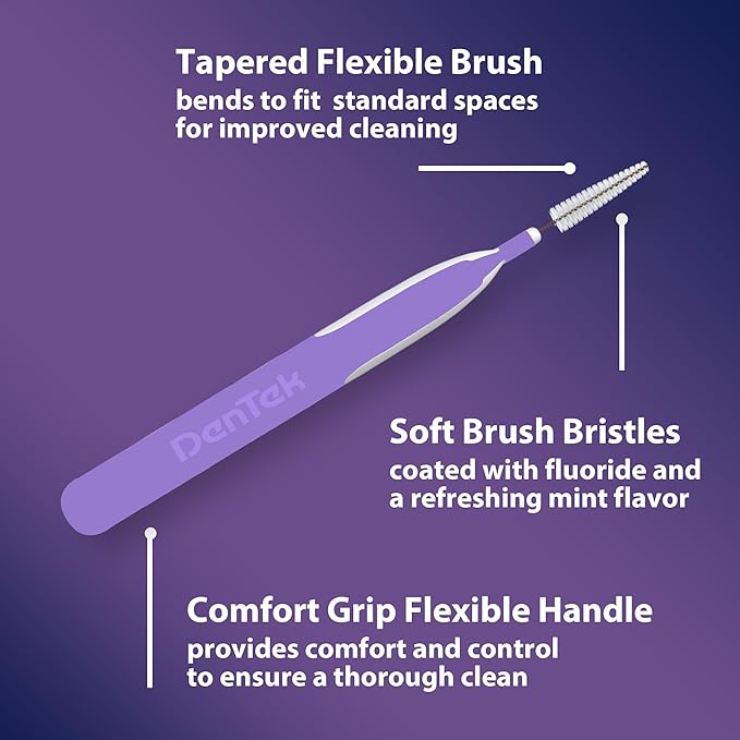 DenTek Slim Brush Advanced Clean, Interdental Brushes for Cleaning Between Tight Teeth, Safe for Braces & Dental Work, 32 Count
