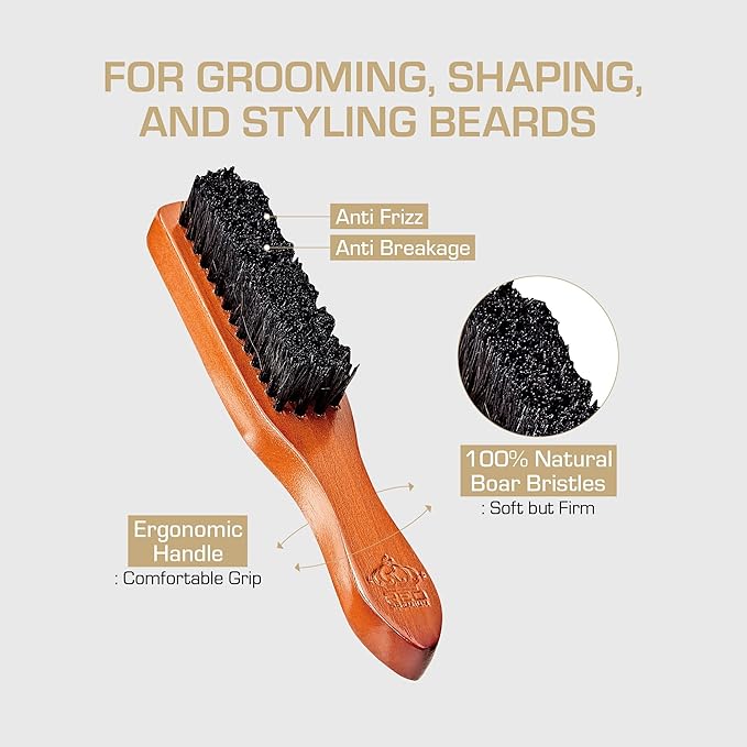 Red by Kiss Beard Brush with 100% Natural Boar Bristles for Men, Premium Wooden Brush, Beards Mustaches Grooming Shaving Comb, Tame and Soften Facial Hair (Long Handle)