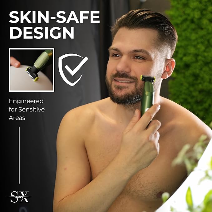 Full Body Shaver for Pubic Hair, Chest & Bikini with Skin-Safe Dual Floating Razor Blades for Sensitive Areas | Rechargeable Waterproof Electric Razor & Beard Trimmer with 3 Combs | Green