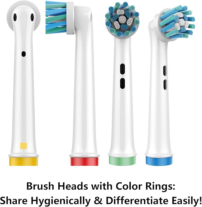 Replacement Toothbrush Heads Compatible with Oral-B Braun, 12 Pack with Color-Coded Rings for Family– 360° Angled Bristles for Deep Clean, Fits 7000/Pro 1000/500/3000 Series – Medium Stiffness