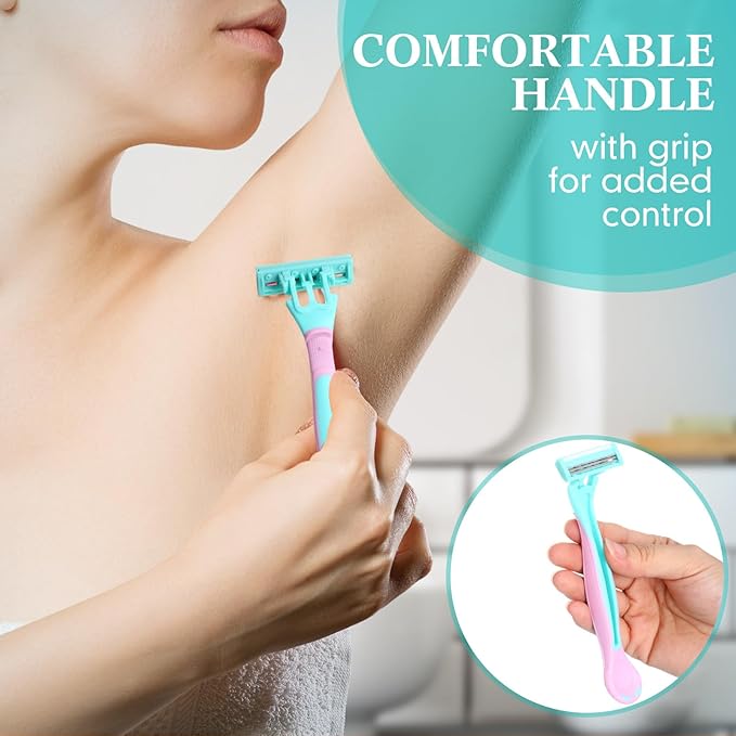 Lasnten 36 Pcs Women's Disposable Razors Bulk Three-blade Sensitive Skin Razor for a Close and Comfortable Shave for Travel Spa Gym Donation Etc
