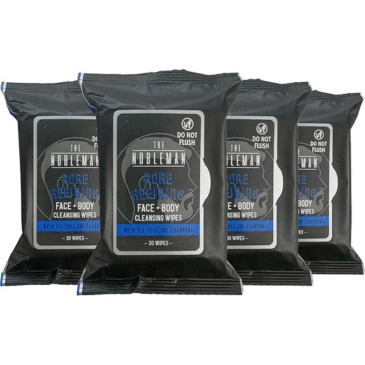 The Nobleman Pore Refining Face + Body Cleansing Wipes, 120 Count, Tea Tree & Charcoal