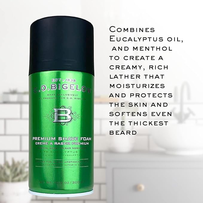 C.O. Bigelow Shaving Foam, 5.2 oz Mens Shaving Cream, Shave Foam for Men with Eucalyptus Oil for All Skin Types