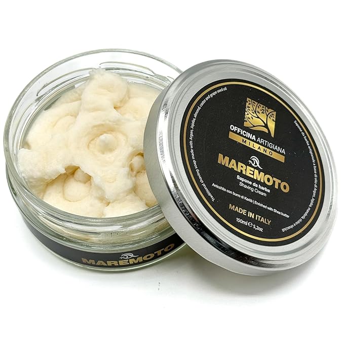 Officina Artigiana Milano, Maremoto Shaving Soap 150ml – Luxury Italian artisan wet shaving soap with 46% wellness oils & shea butter – aquatic ozonic marine scent – vegan skincare