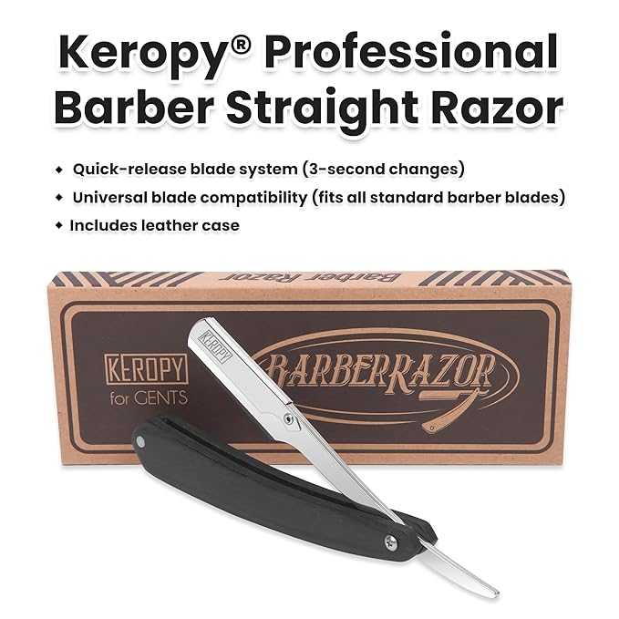 Shavette Straight Razor Kit for Men - Stocking Stuffers Gifts for Dad, Husband, Boyfriend - Professional Barber Straight Edge Razor with Black Wooden Handle for a Close, Smooth Shave & Beard Shaping